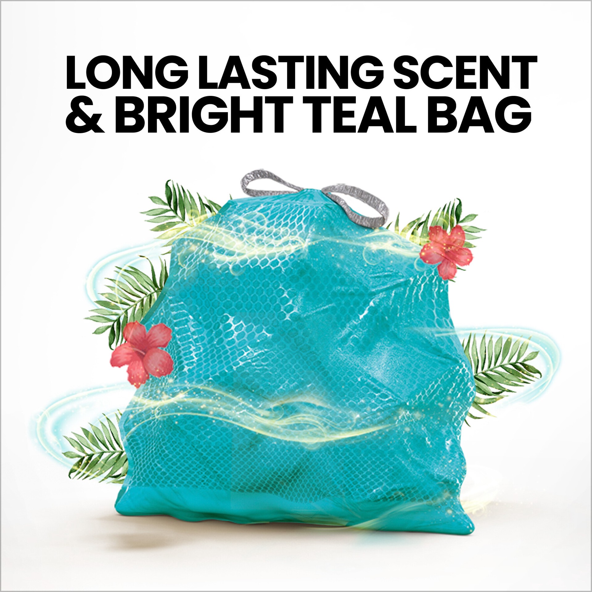 slide 4 of 5, Glad Odorshield Small Drawstring Trash Bags, 4 Gallon, Teal, Febreze Bahama Bliss, 34 Count, 34 ct