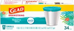 Glad Odorshield Small Drawstring Trash Bags, 4 gallon, Teal, Febreze Bahama Bliss, 34 count