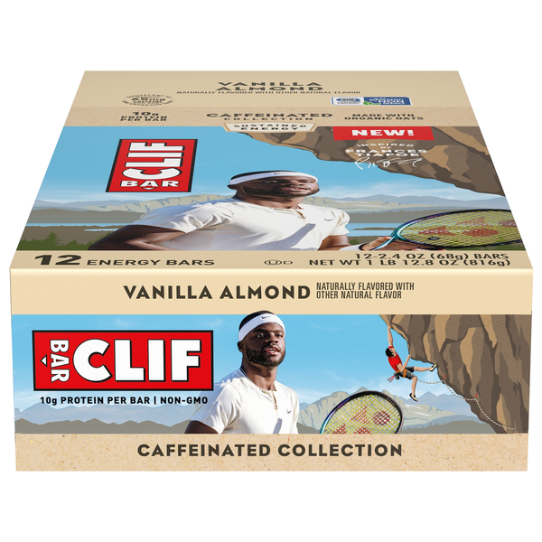 slide 1 of 1, CLIF BAR Caffeinated Collection - Vanilla Almond Flavor - Made with Organic Oats - Energy Bars - Non-GMO - Plant Based Protein Bars (12 Pack), 12 ct; 28.8 oz