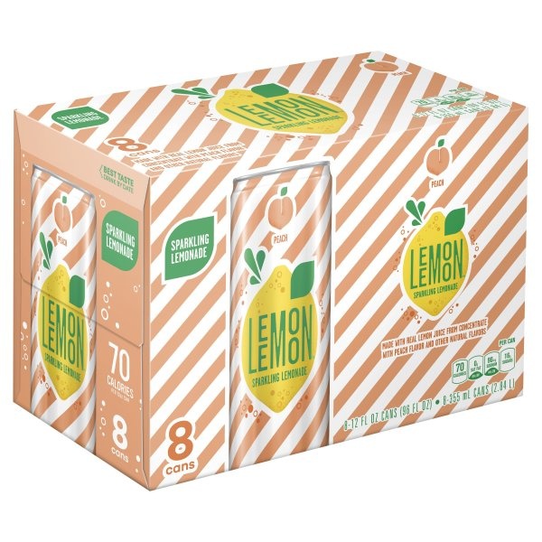 slide 1 of 1, Lemon Lemon Sparkling Peach Lemonade - 8 ct; 12 fl oz, 8 ct; 12 fl oz