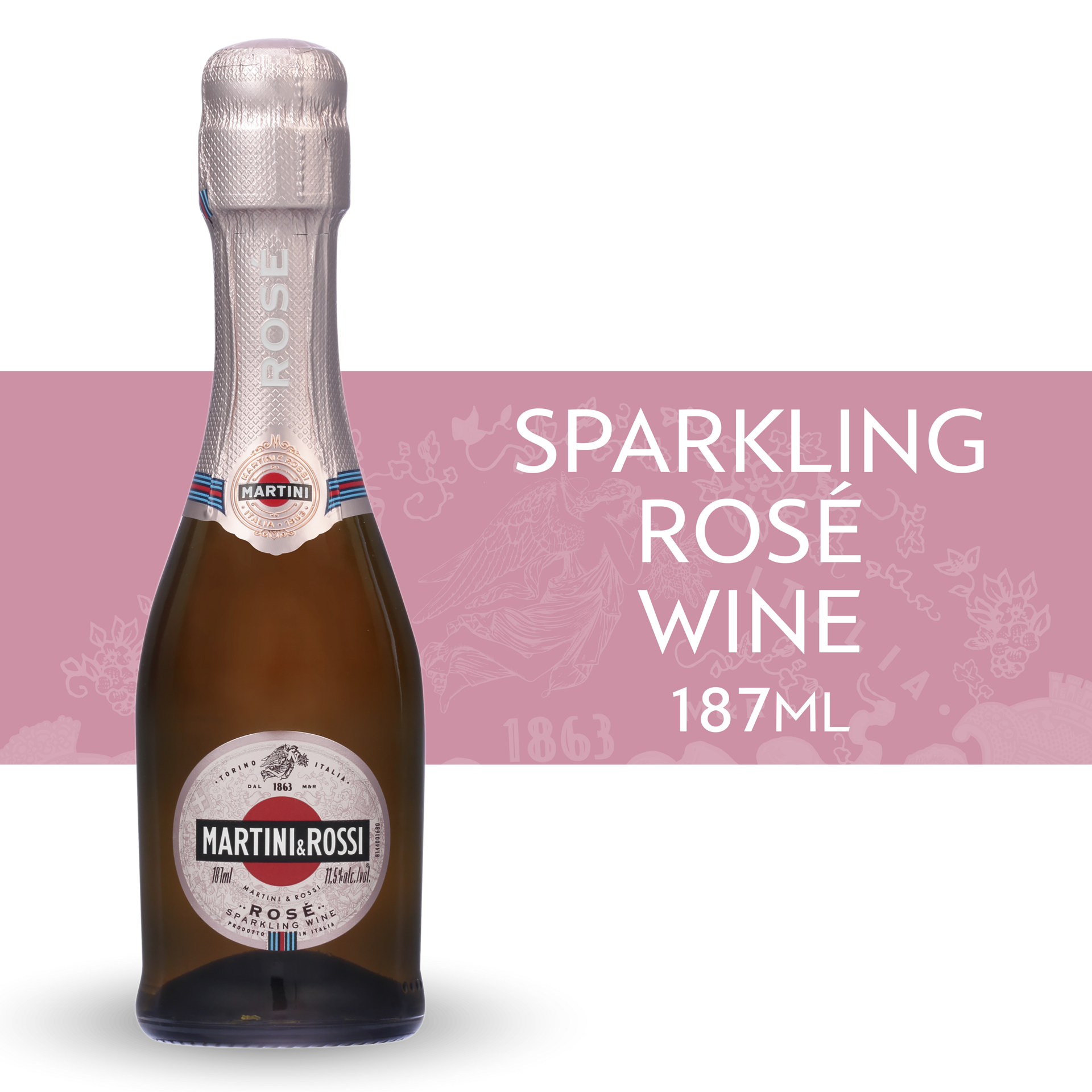 slide 1 of 5, Martini & Rossi Sparkling Rose Wine - Sparkling Wine Bottle 11.5% 18.7Cl/187Ml, 187 ml