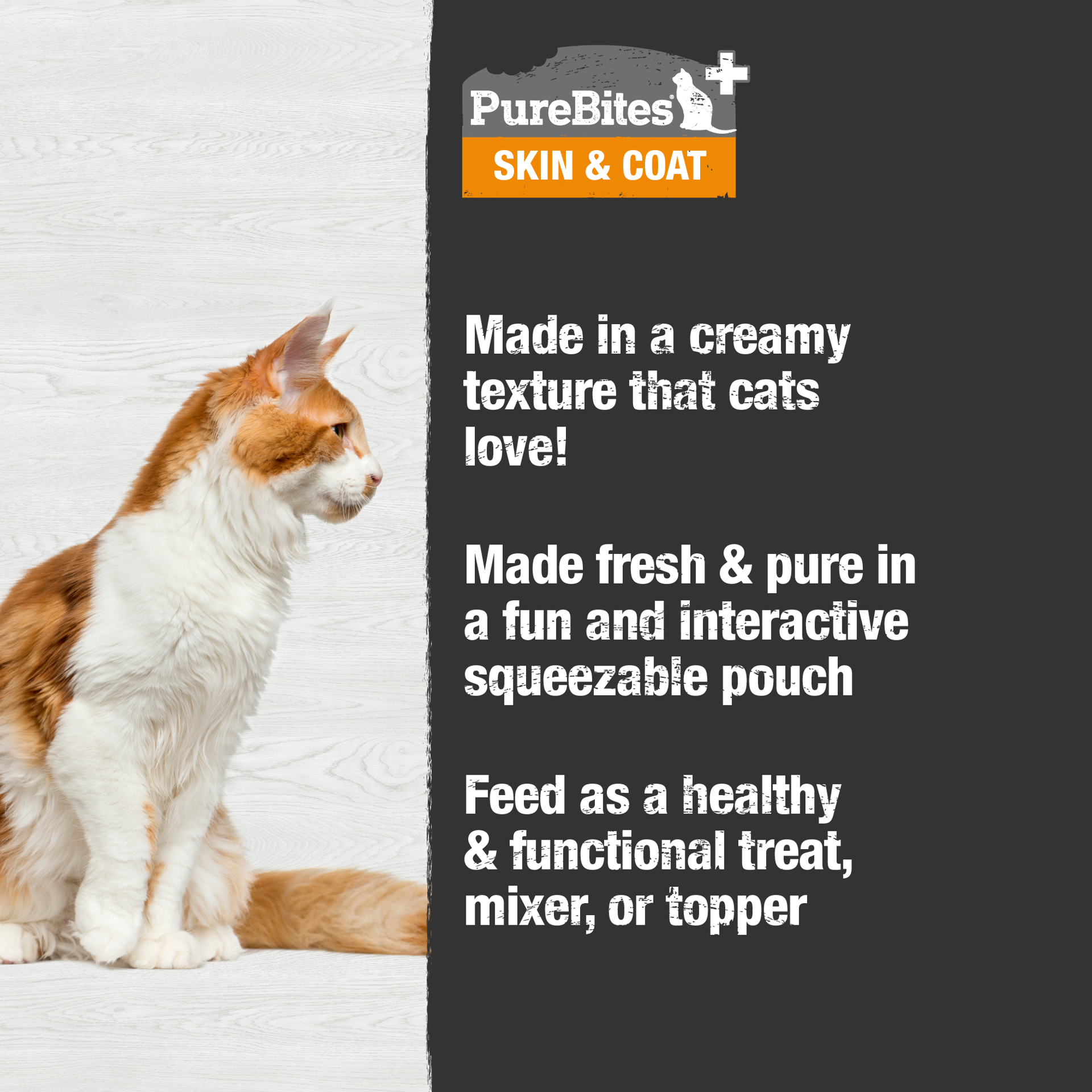 slide 2 of 5, PureBites Plus Squeezables Skin & Coat Cat Food Topper, 2.5 oz