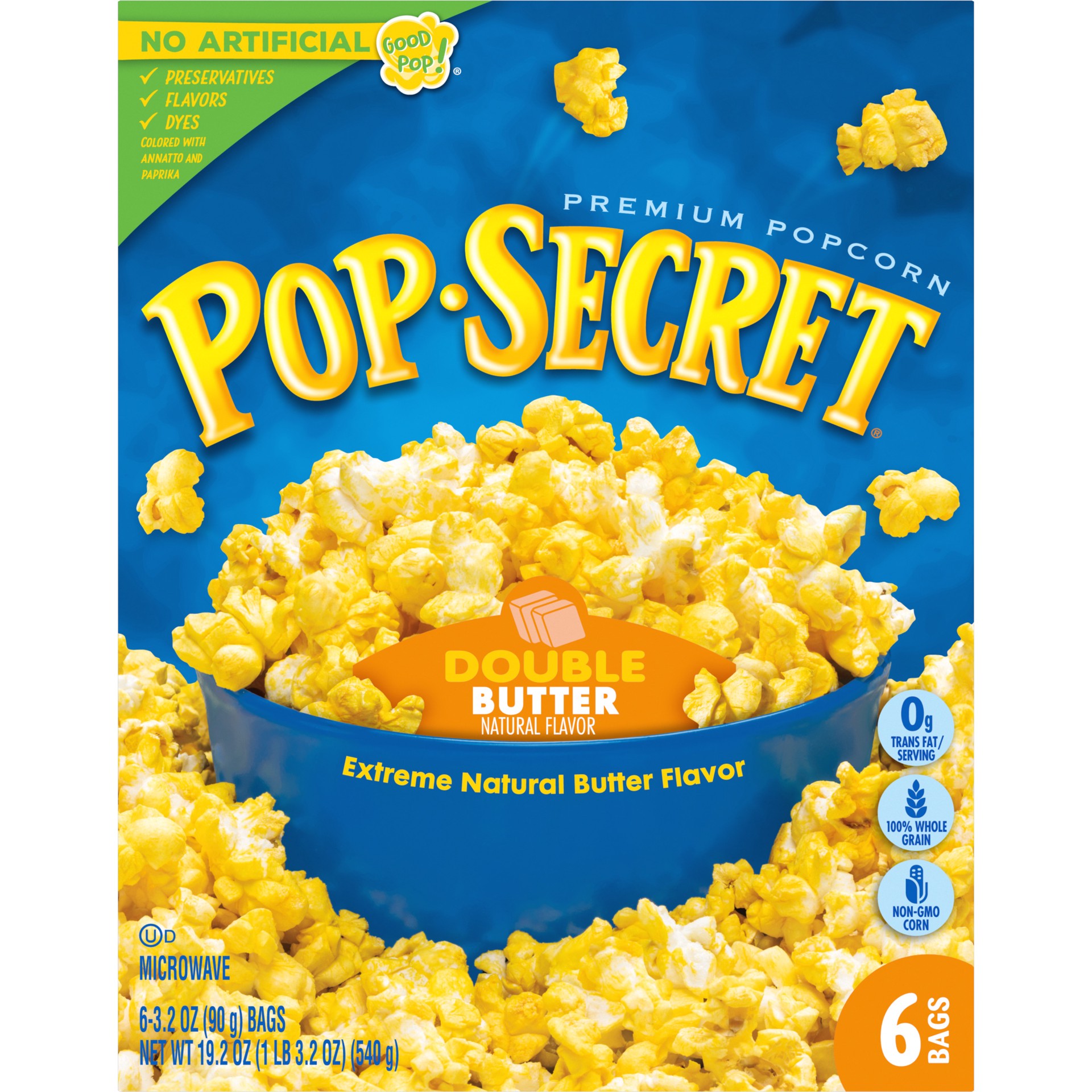 slide 3 of 5, Pop-Secret Microwave Popcorn, Double Butter Flavor, 3.2 Oz Sharing Bags, 6 Ct, 19.2 oz