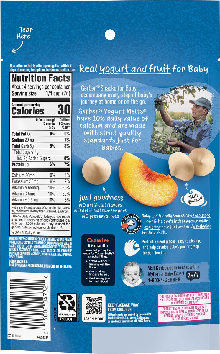 slide 9 of 9, Gerber Yogurt Melts Freeze-Dried Yogurt & Fruit Snacks Peach, 1 oz