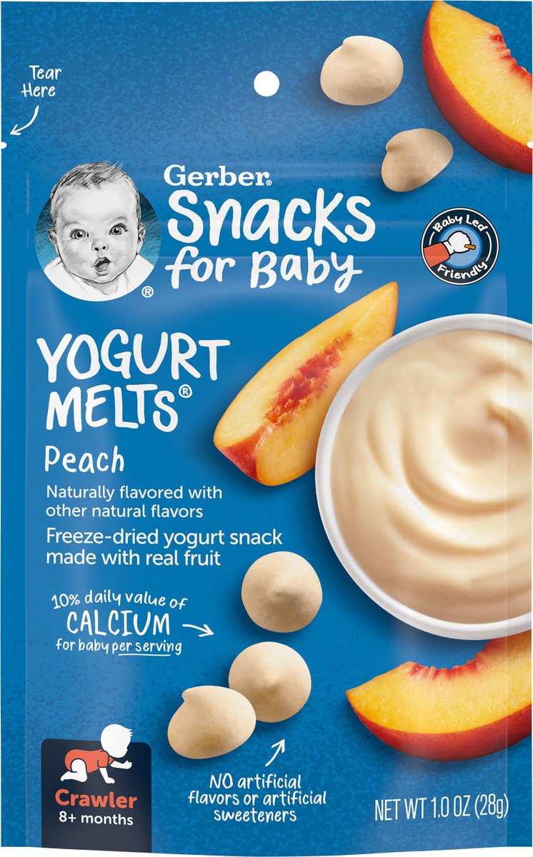 slide 8 of 9, Gerber Yogurt Melts Freeze-Dried Yogurt & Fruit Snacks Peach, 1 oz