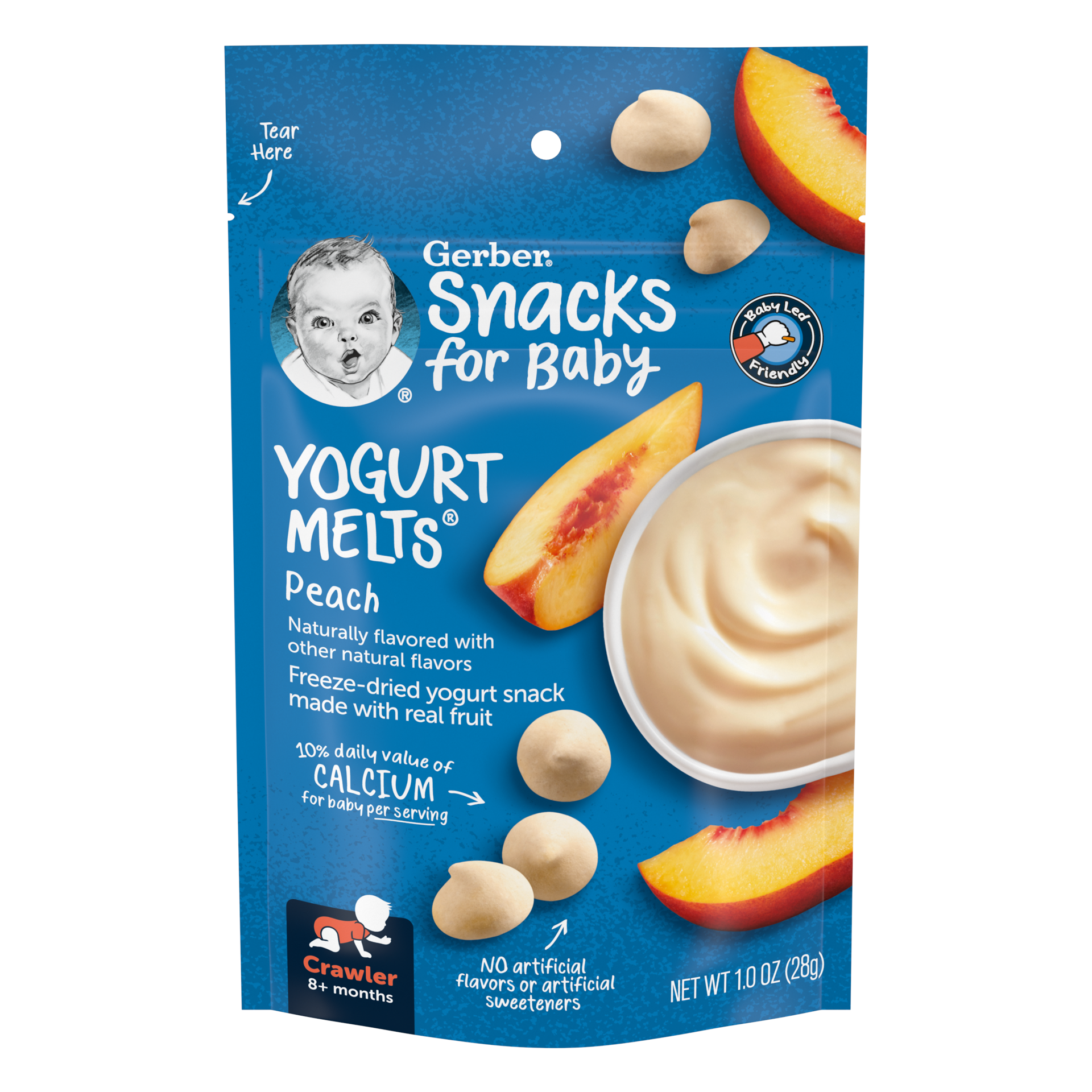 slide 1 of 9, Gerber Yogurt Melts Freeze-Dried Yogurt & Fruit Snacks Peach, 1 oz