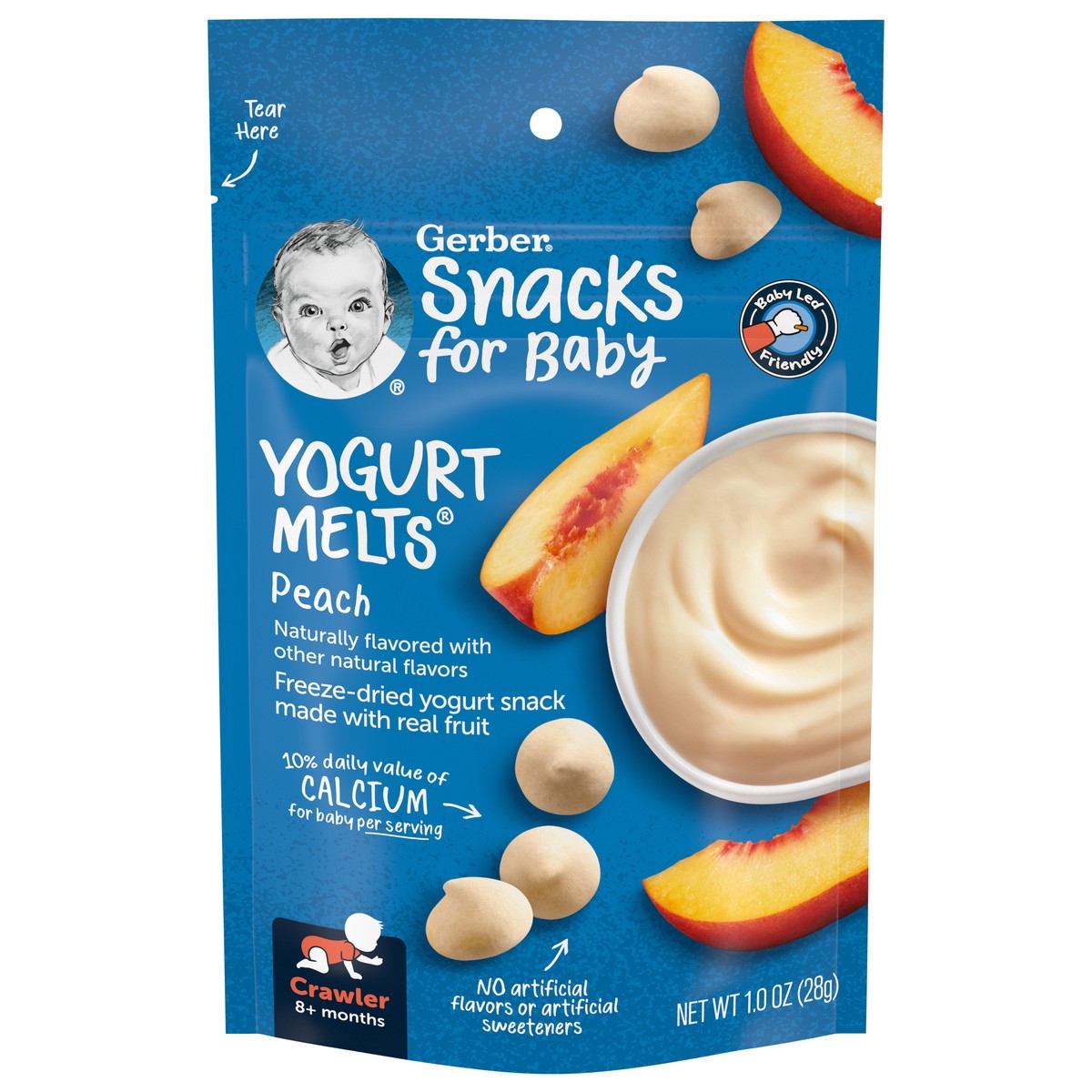 slide 1 of 9, Gerber Snacks for Baby Yogurt Melts, Peach, 1 oz Bag, 1 oz