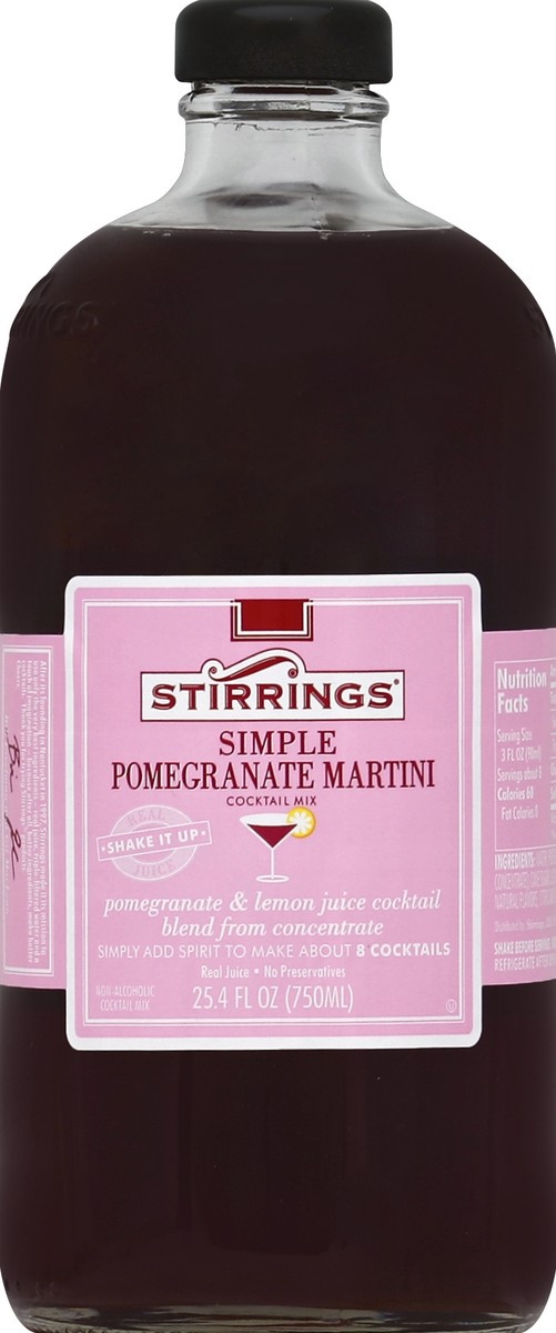 slide 2 of 2, Stirrings Pomegranate Cocktail Mix, Non Alcoholic Cocktail Mixer, 750ml Bottle, 750 ml