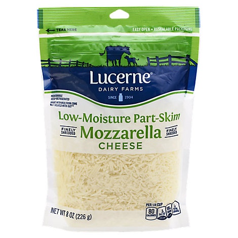 slide 1 of 1, Lucerne Dairy Farms Lucerne Cheese Finely Shredded Low-Moisture Part-Skim Mozzarella, 8 oz