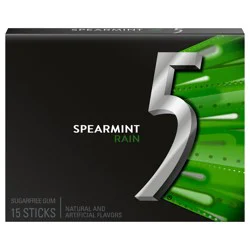 5 GUM Spearmint Rain Sugar Free Chewing Gum, 15 Sticks