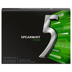 5 GUM Spearmint Rain Sugar Free Chewing Gum, 15 Sticks
