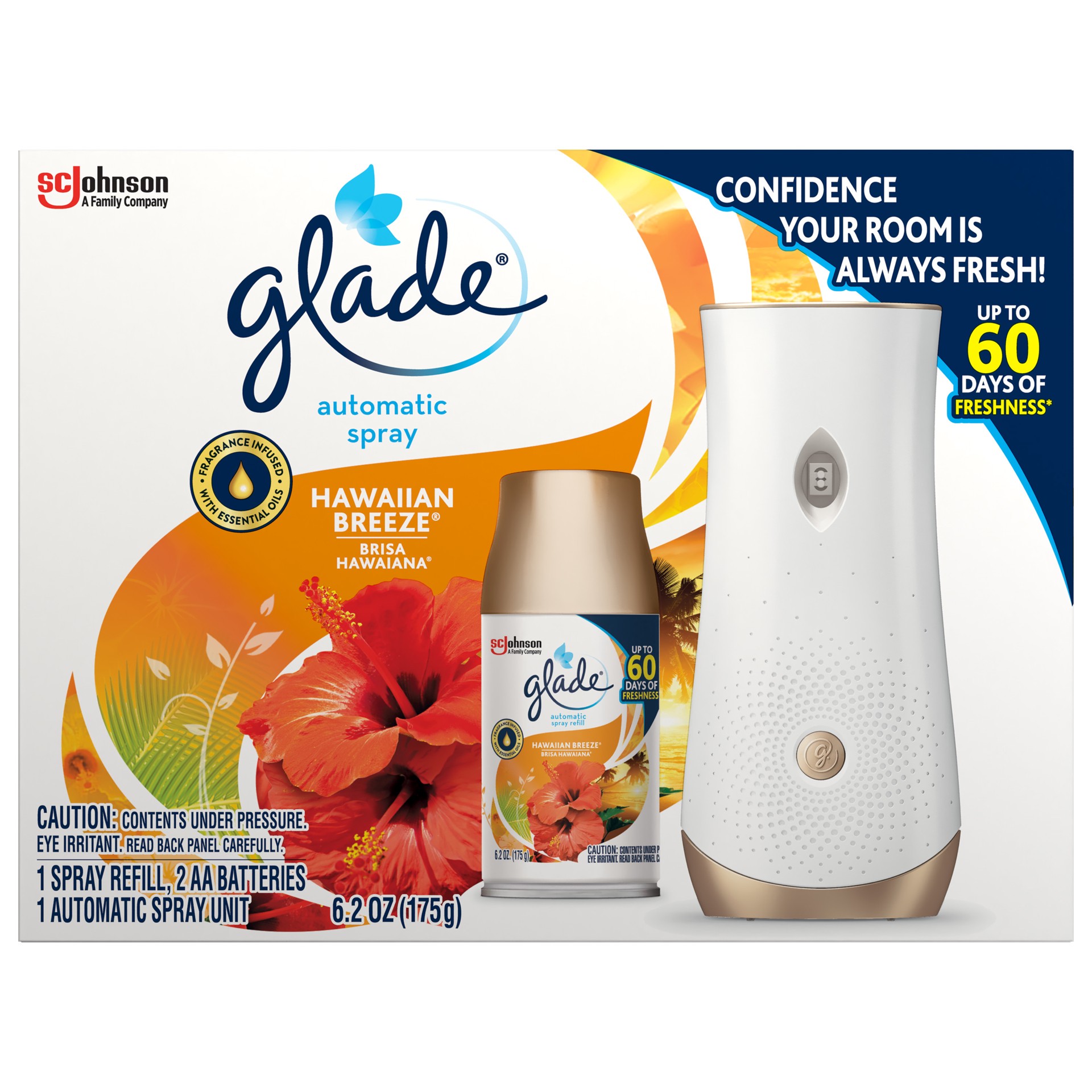 slide 7 of 7, Glade Large Automatic Spray, Hawaiian Breeze, Starter Pack, Holder + Refill, 6.2 oz, 6.2 oz