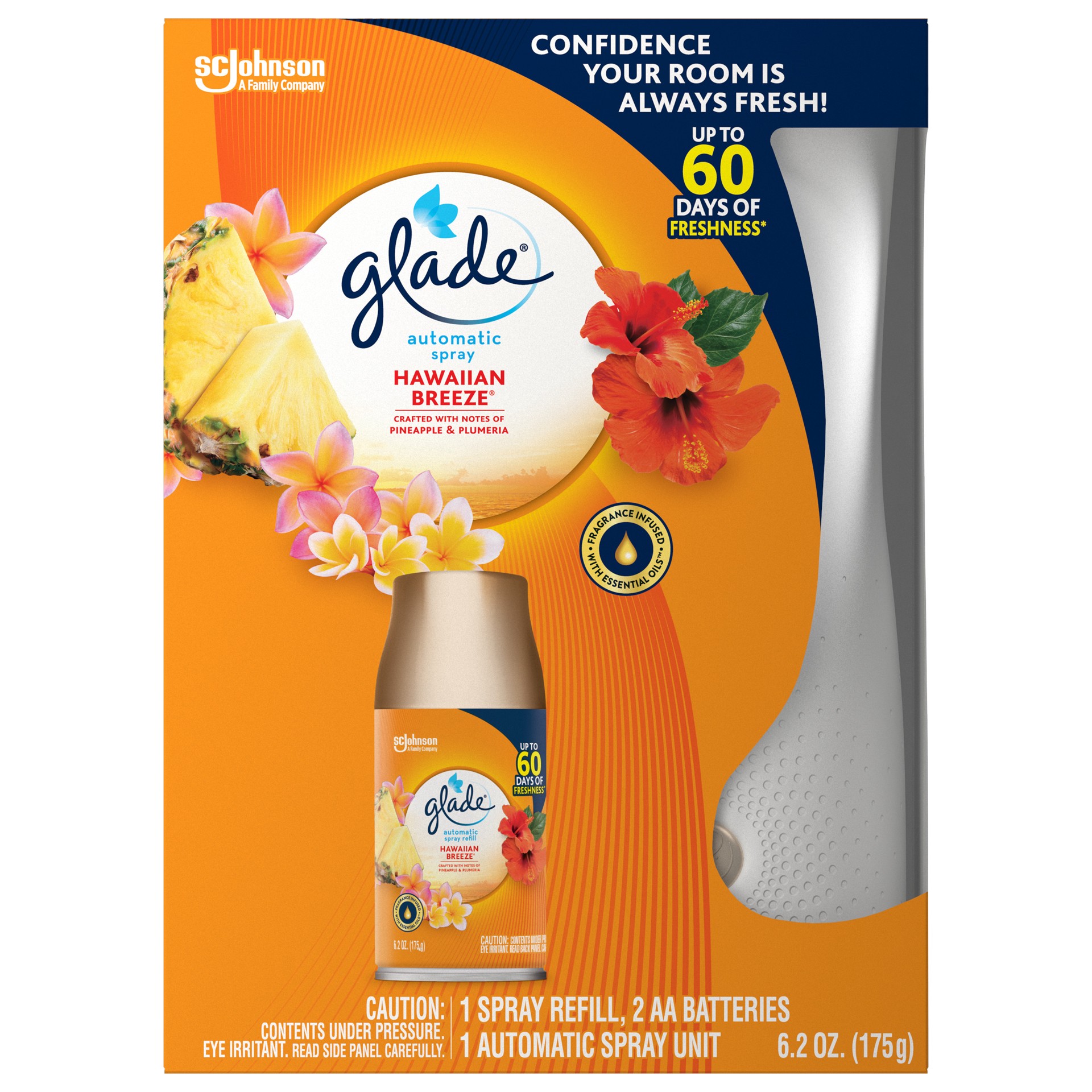 slide 1 of 7, Glade Large Automatic Spray, Hawaiian Breeze, Starter Pack, Holder + Refill, 6.2 oz, 6.2 oz