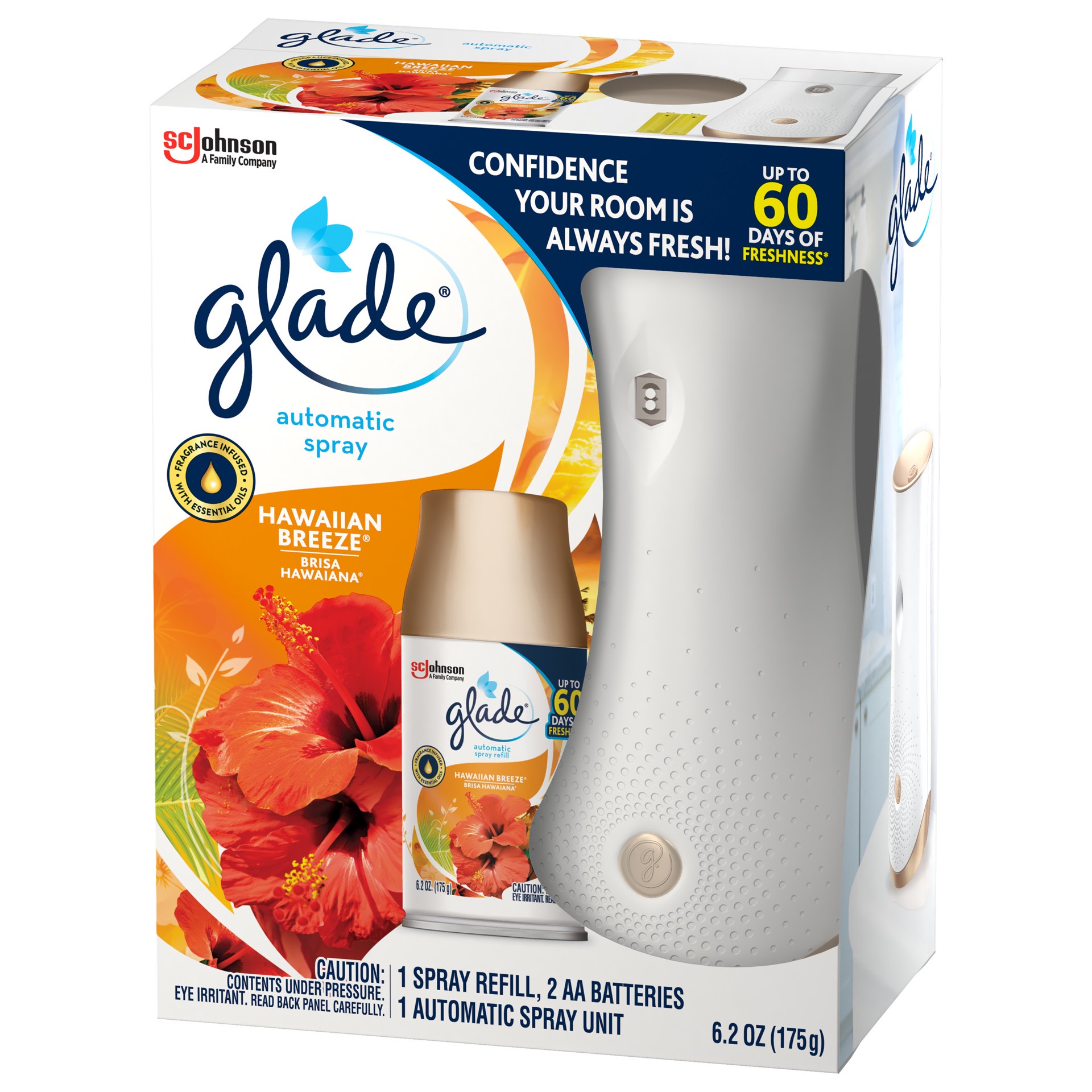 slide 5 of 7, Glade Large Automatic Spray, Hawaiian Breeze, Starter Pack, Holder + Refill, 6.2 oz, 6.2 oz