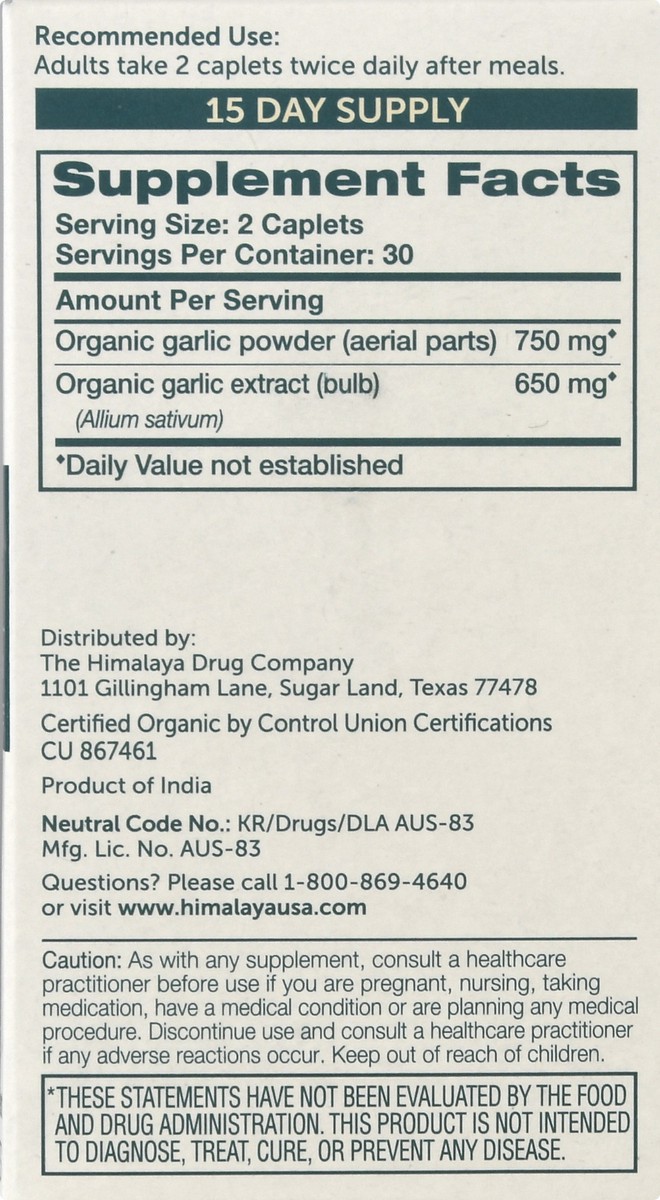 slide 8 of 12, Himalaya Organic Caplets Garlic 60 ea, 60 ct