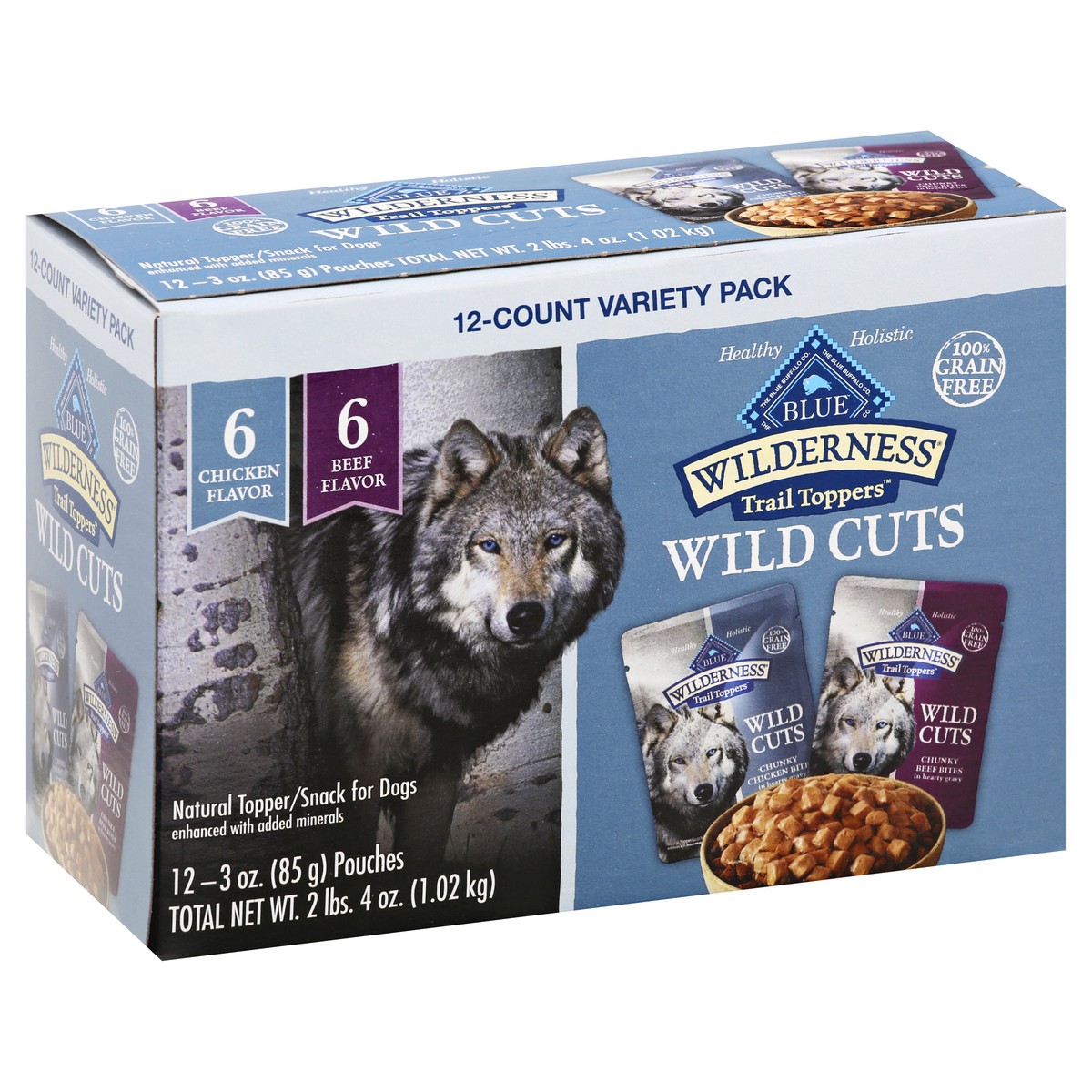 slide 6 of 9, Blue Buffalo Blue Wilderness Trail Toppers Wild Cuts Variety Pack Chicken and Beef, 12 ct