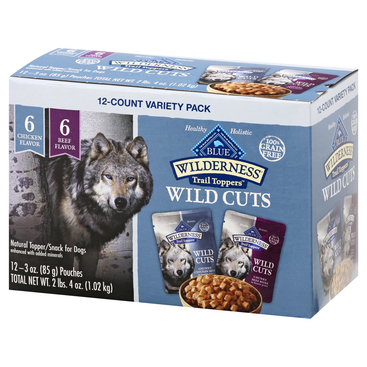 slide 9 of 9, Blue Buffalo Blue Wilderness Trail Toppers Wild Cuts Variety Pack Chicken and Beef, 12 ct