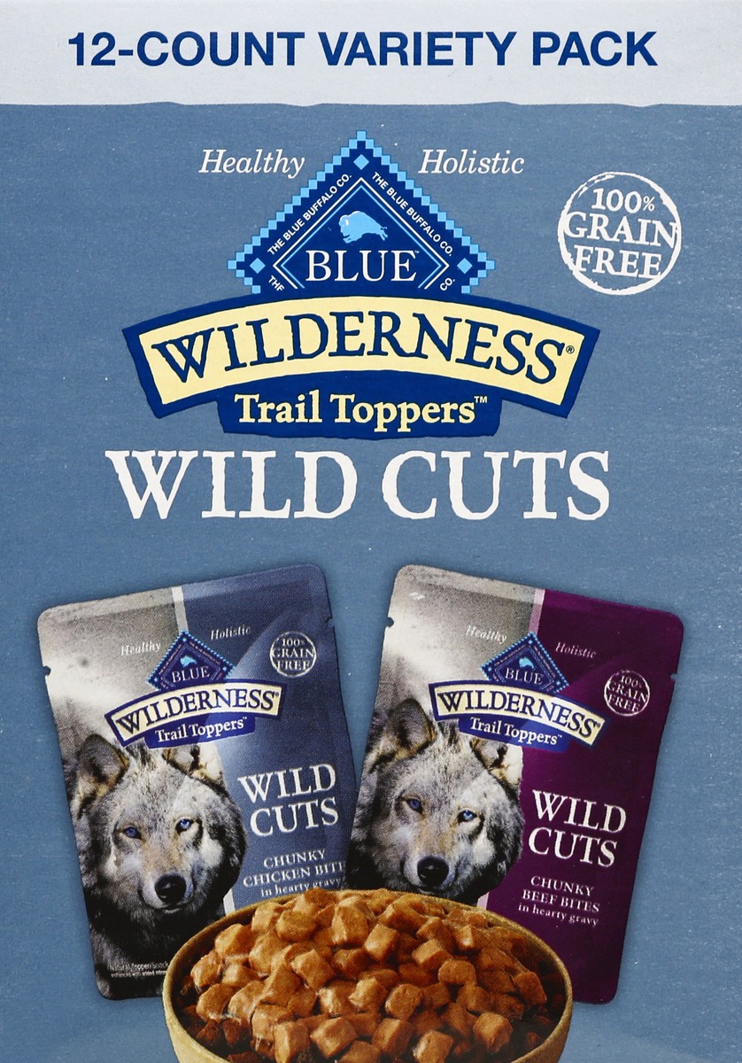 slide 8 of 9, Blue Buffalo Blue Wilderness Trail Toppers Wild Cuts Variety Pack Chicken and Beef, 12 ct