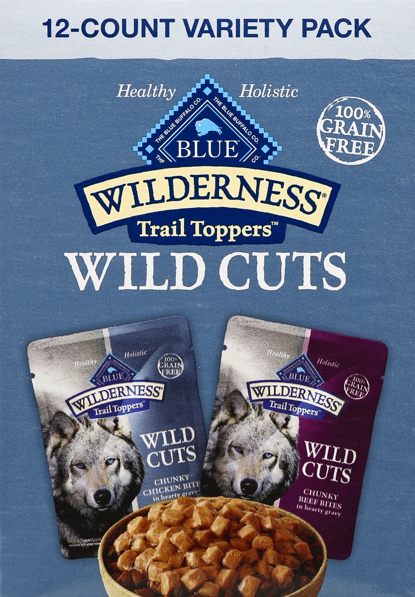 slide 9 of 9, Blue Buffalo Blue Wilderness Trail Toppers Wild Cuts Variety Pack Chicken and Beef, 12 ct