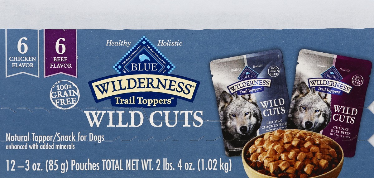 slide 5 of 9, Blue Buffalo Blue Wilderness Trail Toppers Wild Cuts Variety Pack Chicken and Beef, 12 ct