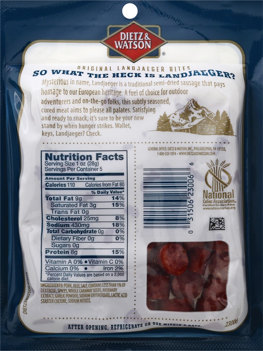 slide 8 of 9, Dietz & Watson Original Smoked Swiss Sausage Landjaeger Bites, 5 oz