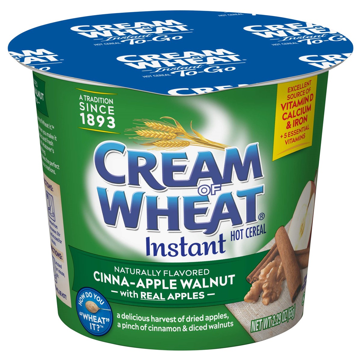 slide 1 of 7, Cream Of Wheat Instant To-Go Cinna-Apple Walnut Hot Cereal 2.29 oz, 2.29 oz