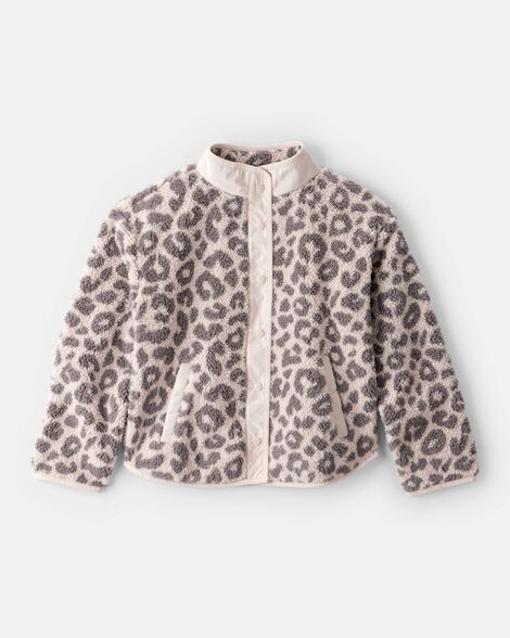 slide 1 of 2, Carter's Girls Leopard Print Long-Sleeve Sherpa Jacket - Brown Brown 8, 1 ct