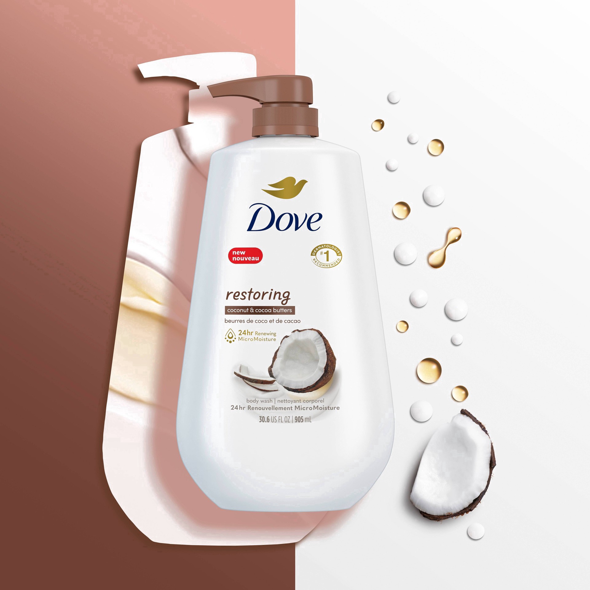 slide 21 of 73, Dove Restoring Body Wash Coconut Butter And Cocoa Butter, 34 oz, 34 oz