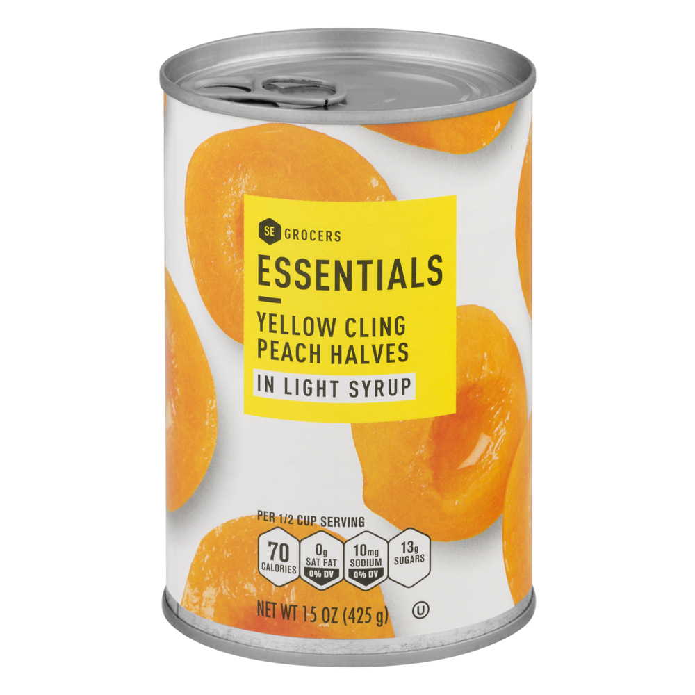 slide 1 of 1, Essentials Yellow Cling Peach Halves In Light Syrup, 15 oz