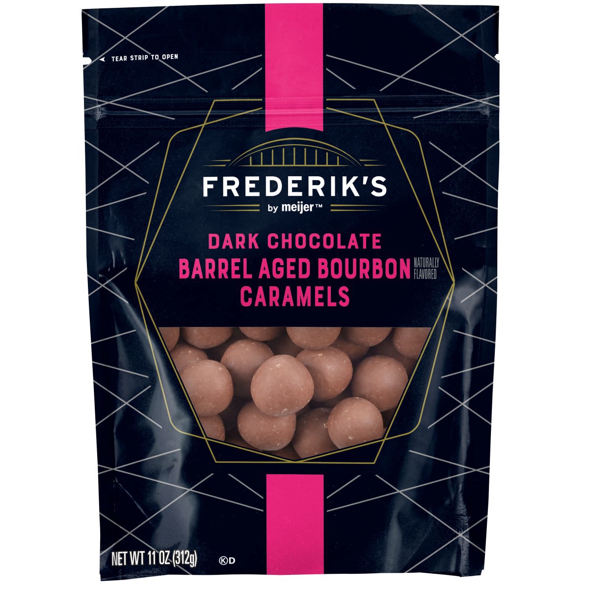 slide 1 of 5, FREDERIKS BY MEIJER Frederik's by Meijer Dark Chocolate Barrel Aged Bourbon Caramels, 11 oz