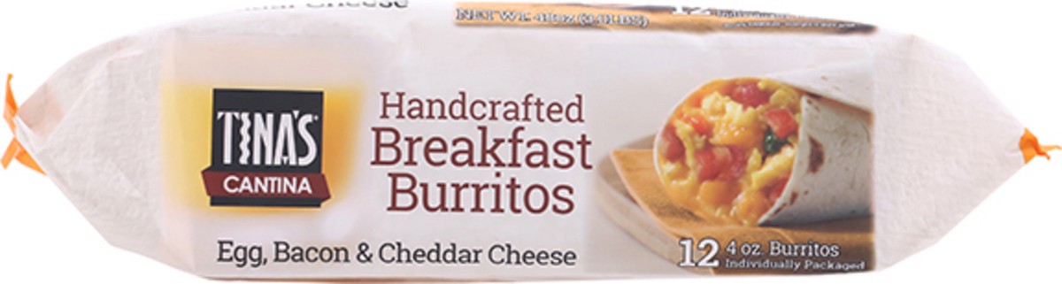 slide 10 of 12, Tina's Cantina Handcrafted Breakfast Burrito Egg Bacon & Cheddar Cheese Burritos, 12 ct; 4 oz