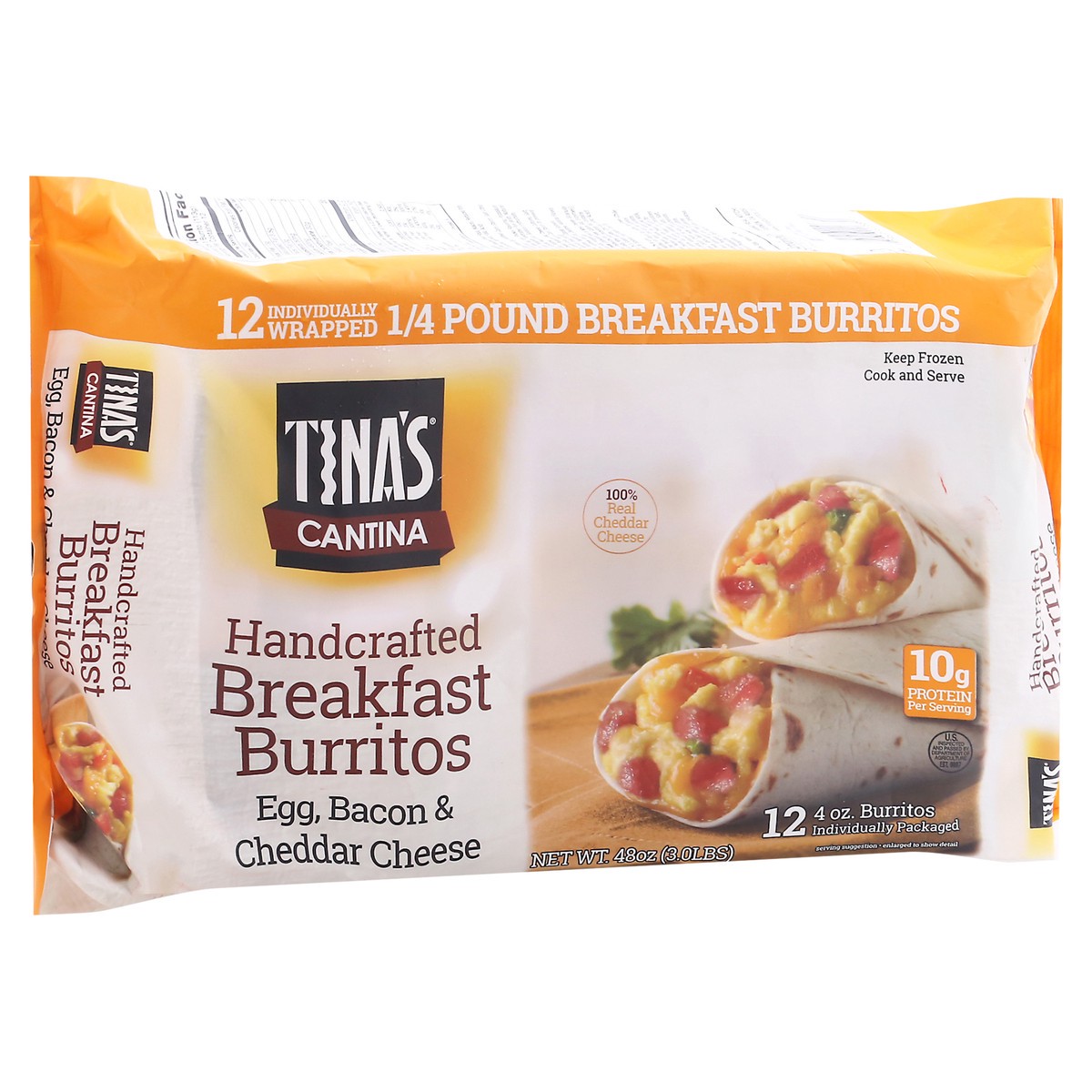 slide 11 of 12, Tina's Cantina Handcrafted Breakfast Burrito Egg Bacon & Cheddar Cheese Burritos, 12 ct; 4 oz