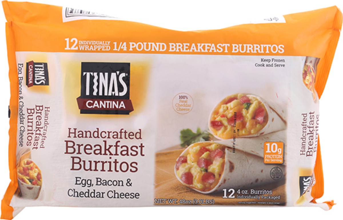 slide 7 of 12, Tina's Cantina Handcrafted Breakfast Burrito Egg Bacon & Cheddar Cheese Burritos, 12 ct; 4 oz