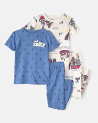 Carter's Baby Boy Anchor 100% Cotton Snug Fit 4-Piece Pajama Set - Blue/Cream 24M