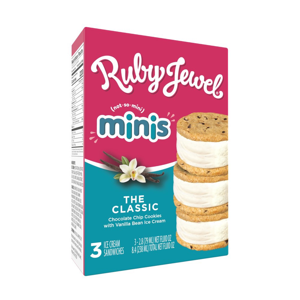 slide 1 of 1, Ruby Jewel® Classic Chocolate Chip and Vanilla Mini Ice Cream Sandwiches, 3 ct / 2.8 fl oz