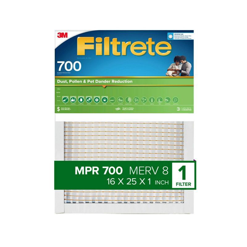 slide 1 of 8, Filtrete 16" x 25" MPR 700 Dust, Pollen, and Pet Dander Electrostatic Air Filter, 16 in