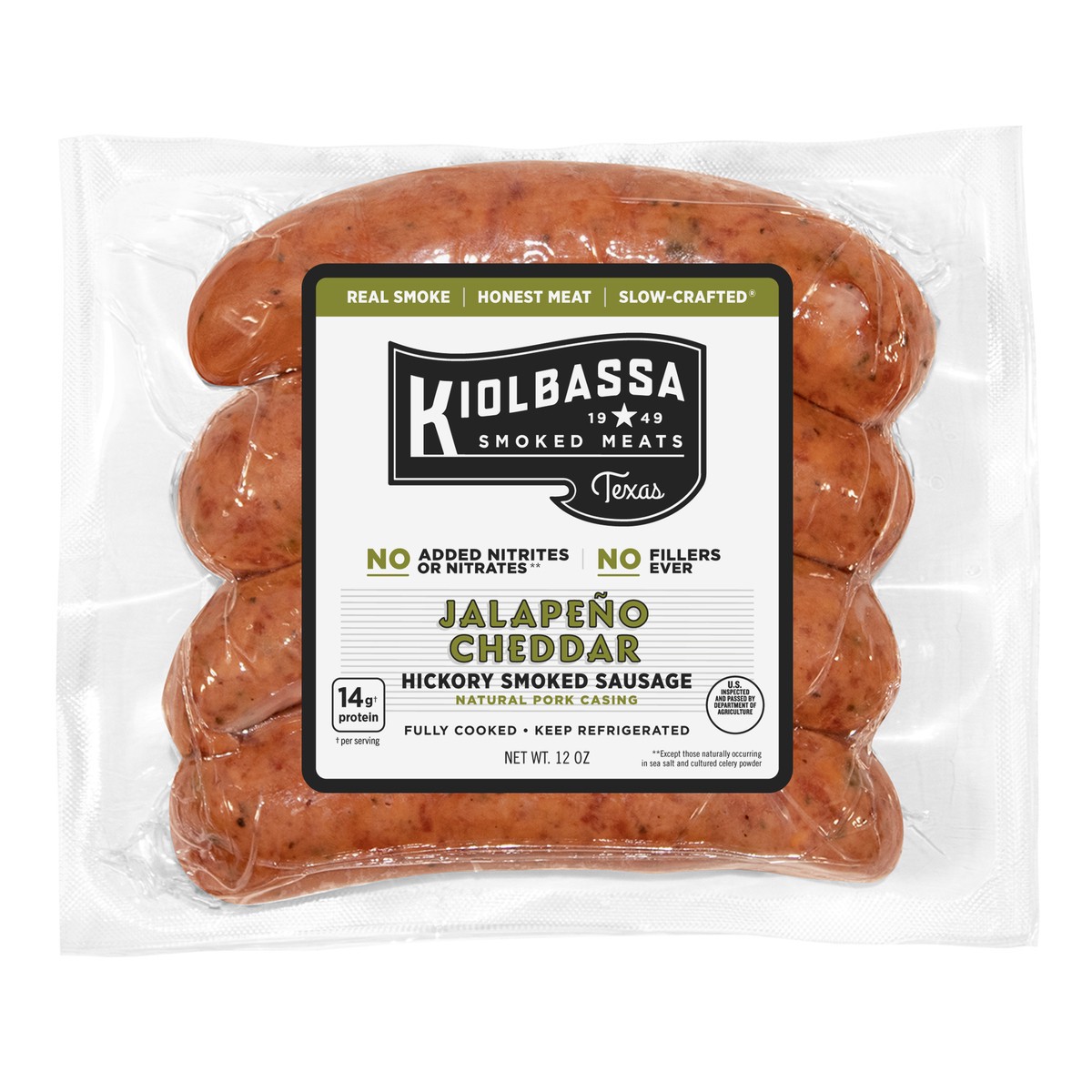 slide 1 of 6, Kiolbassa Jalapeño Cheddar Smoked Sausage, 12 oz