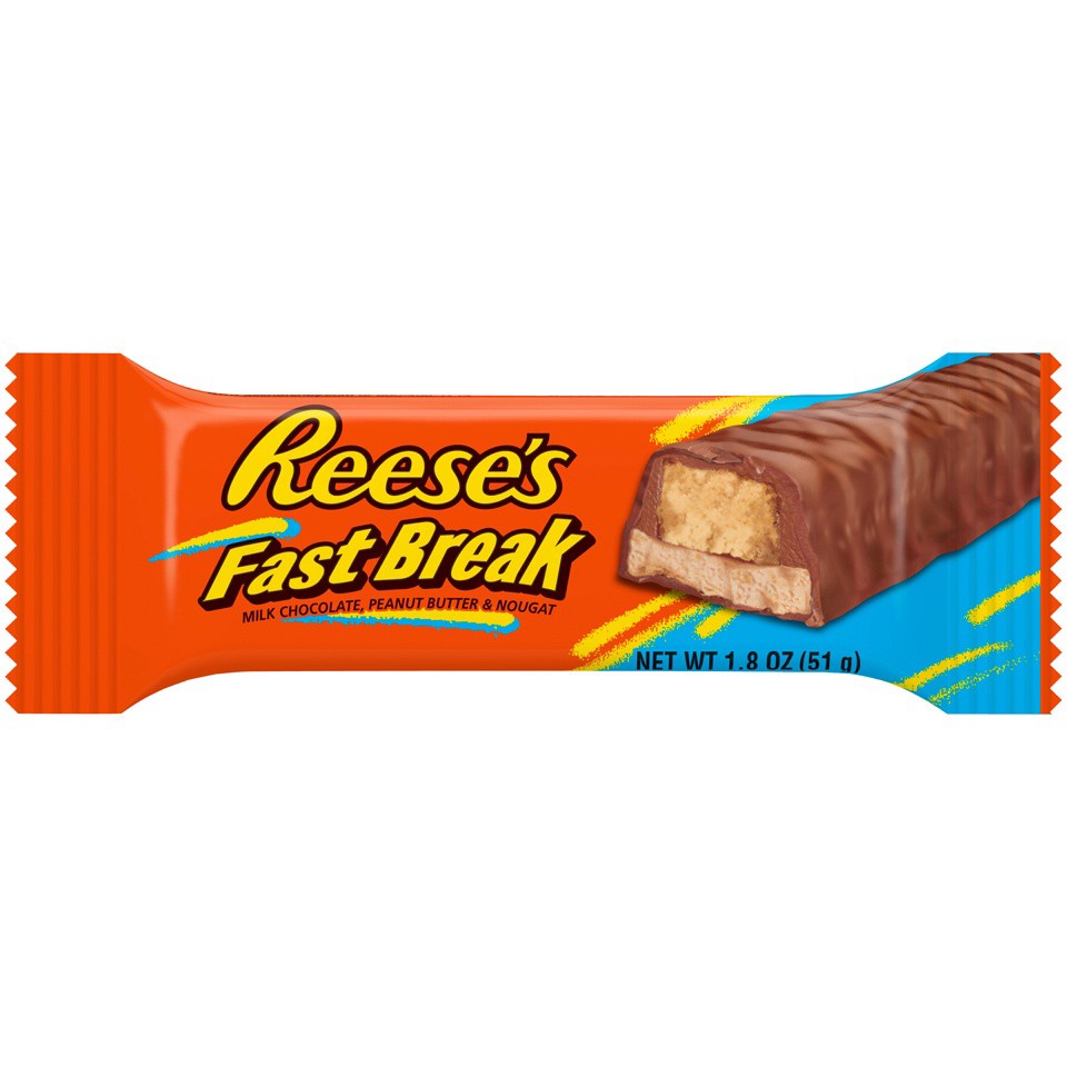 slide 1 of 3, REESE'S FAST BREAK Milk Chocolate Covered Peanut Butter and Nougat Candy, Gluten Free, 1.8 oz, Bar, 1.8 oz