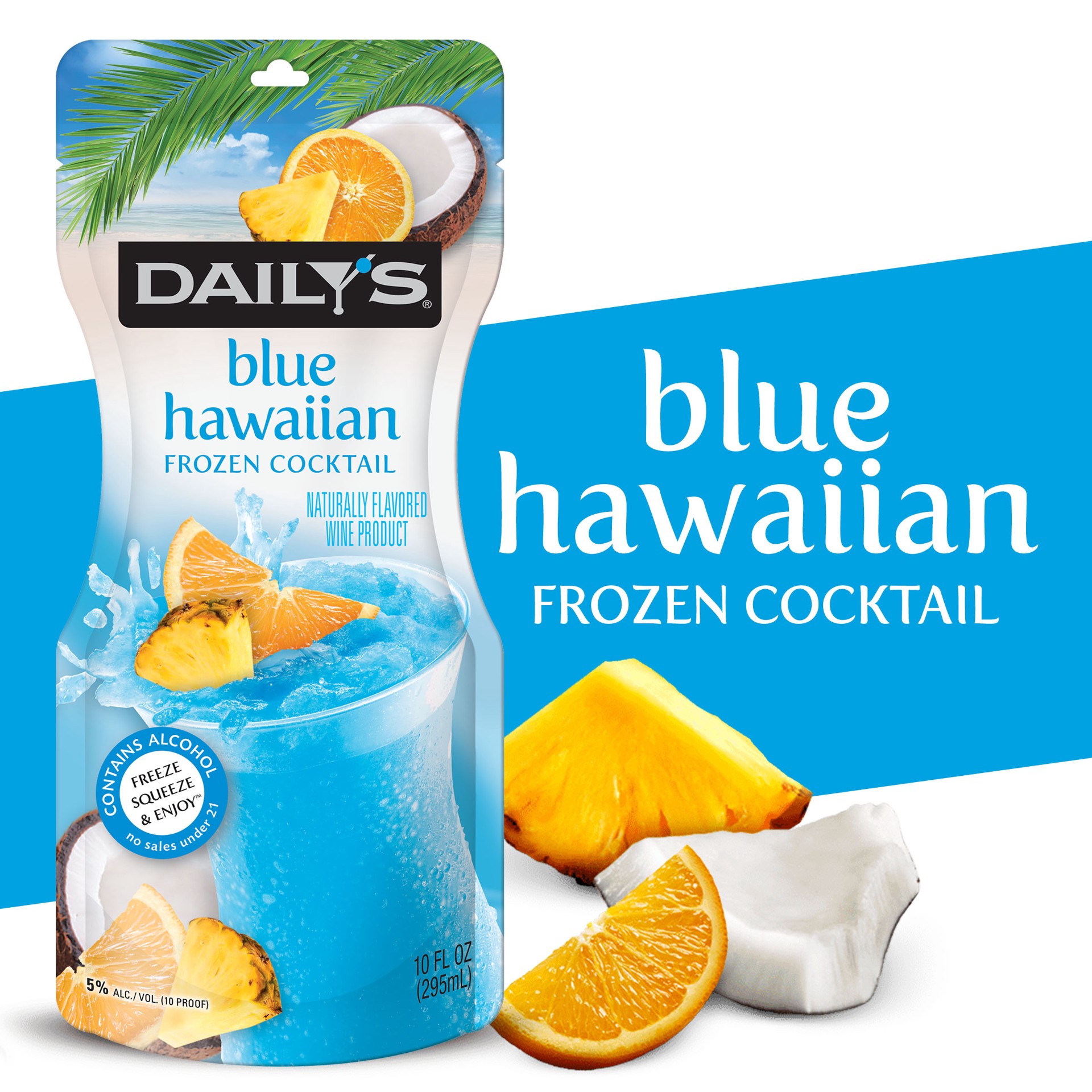 slide 1 of 13, Daily's Daily''s Blue Hawaiian Ready to Drink Frozen Cocktail, 10 FL OZ Pouch, 10 fl oz