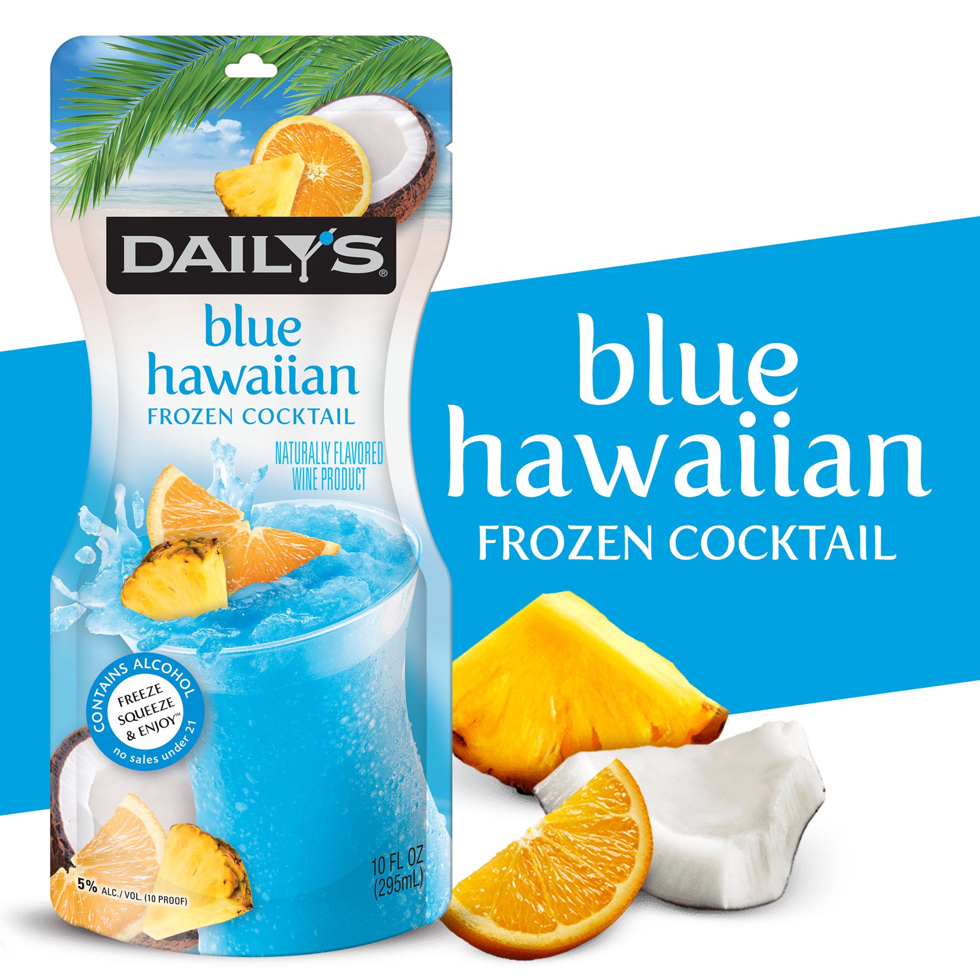 slide 1 of 13, Daily's Blue Hawaiian Ready to Drink Frozen Cocktail, 10 FL OZ Pouch, 10 fl oz