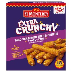 El Monterey Extra Crunchy Taco Seasoned Beef & Cheese Taquitos 18ct, 20.7oz (Frozen)