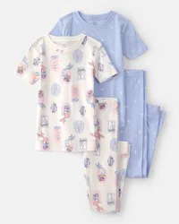 Carters Girls Mermaid 100% Cotton Snug Fit 4-Piece Pajama Set - Blue/Ivory Multi 14