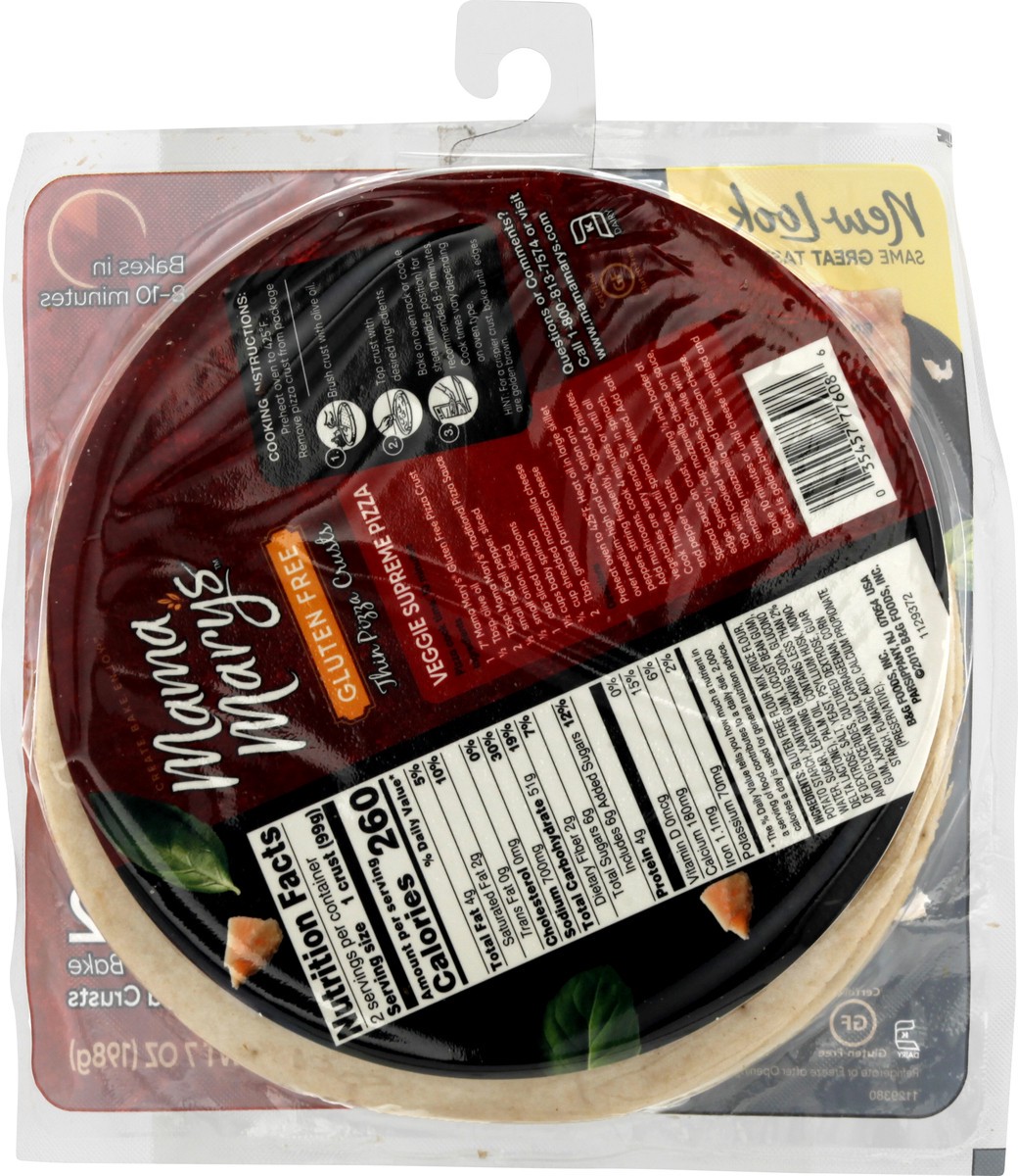 slide 7 of 12, Mama Mary's Gluten Free Thin Pizza Crusts, 2 Count, 7 oz, 2 ct