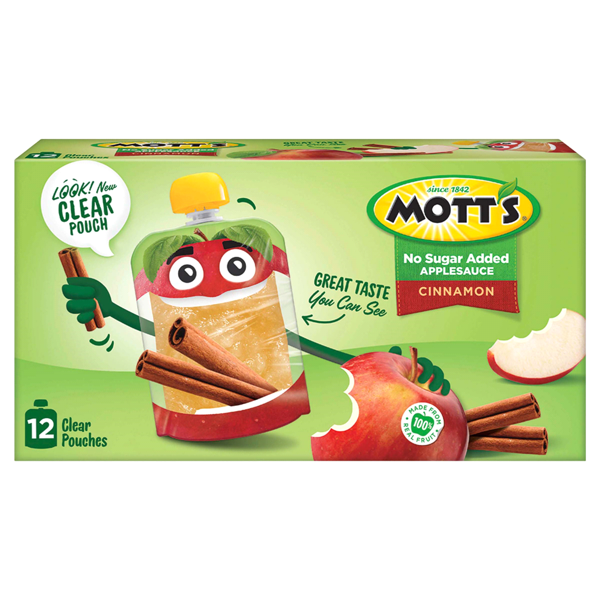 slide 1 of 1, Mott's Applesauce Pouches No Sugar Added Cinnamon, 12 ct; 3.2 oz