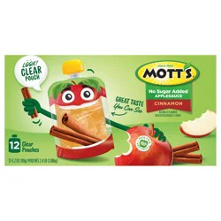 Mott's No Sugar Added Cinnamon Applesauce, 3.2 oz clear pouches, 12 pack