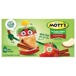 Mott's No Sugar Added Cinnamon Applesauce, 3.2 oz clear pouches, 12 pack