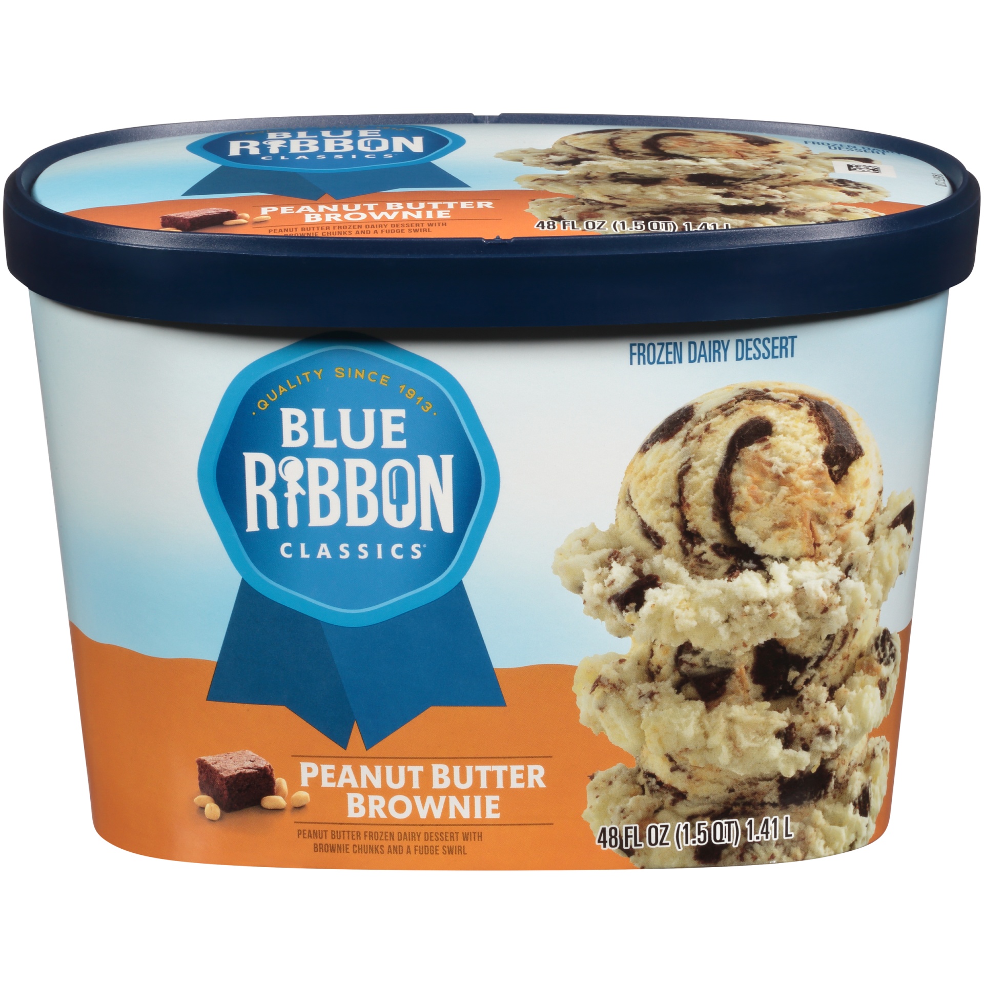 slide 2 of 7, Blue Ribbon Classics Peanut Butter Brownie Reduced Fat Ice Cream, 48 fl oz