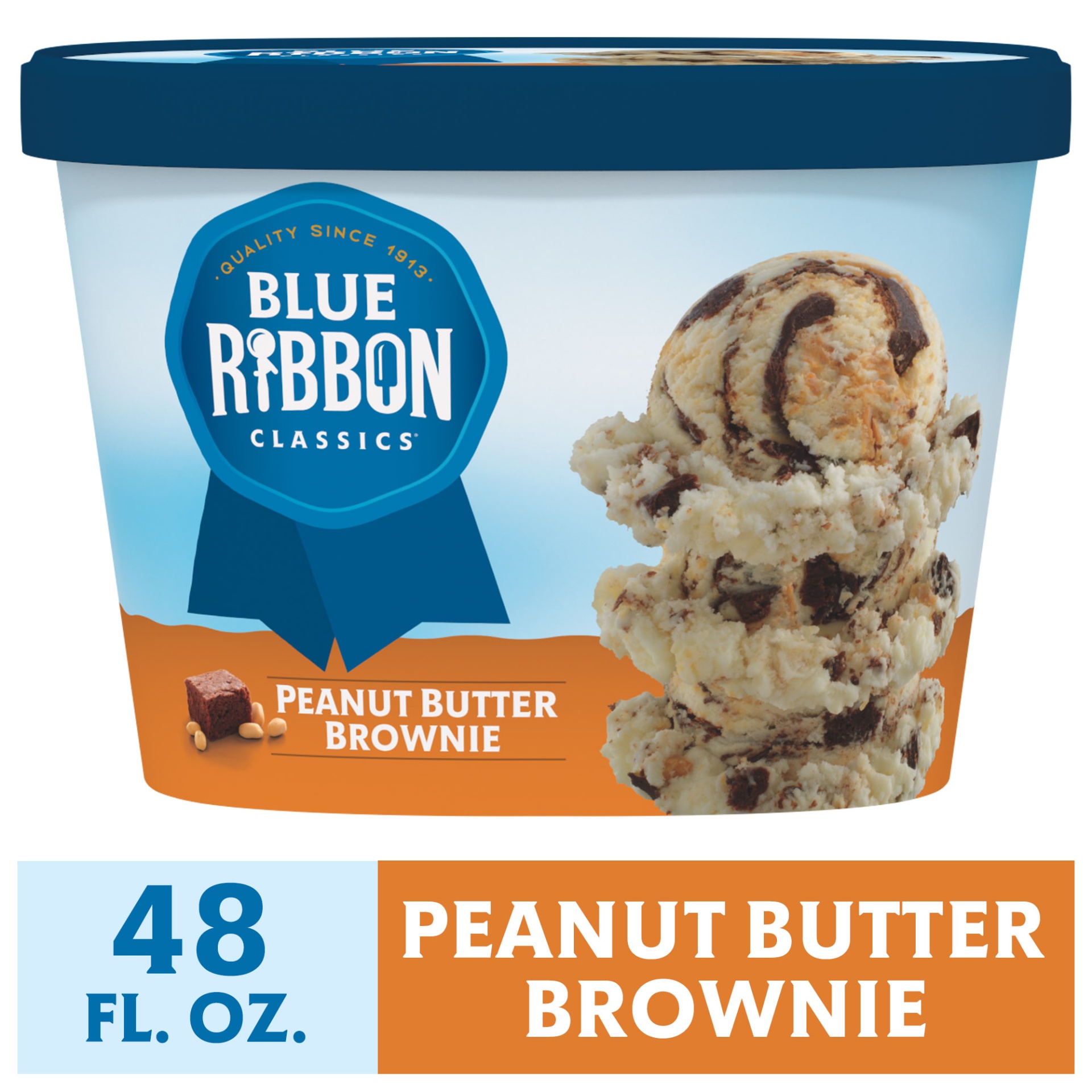 slide 1 of 7, Blue Ribbon Classics Peanut Butter Brownie Reduced Fat Ice Cream, 48 fl oz