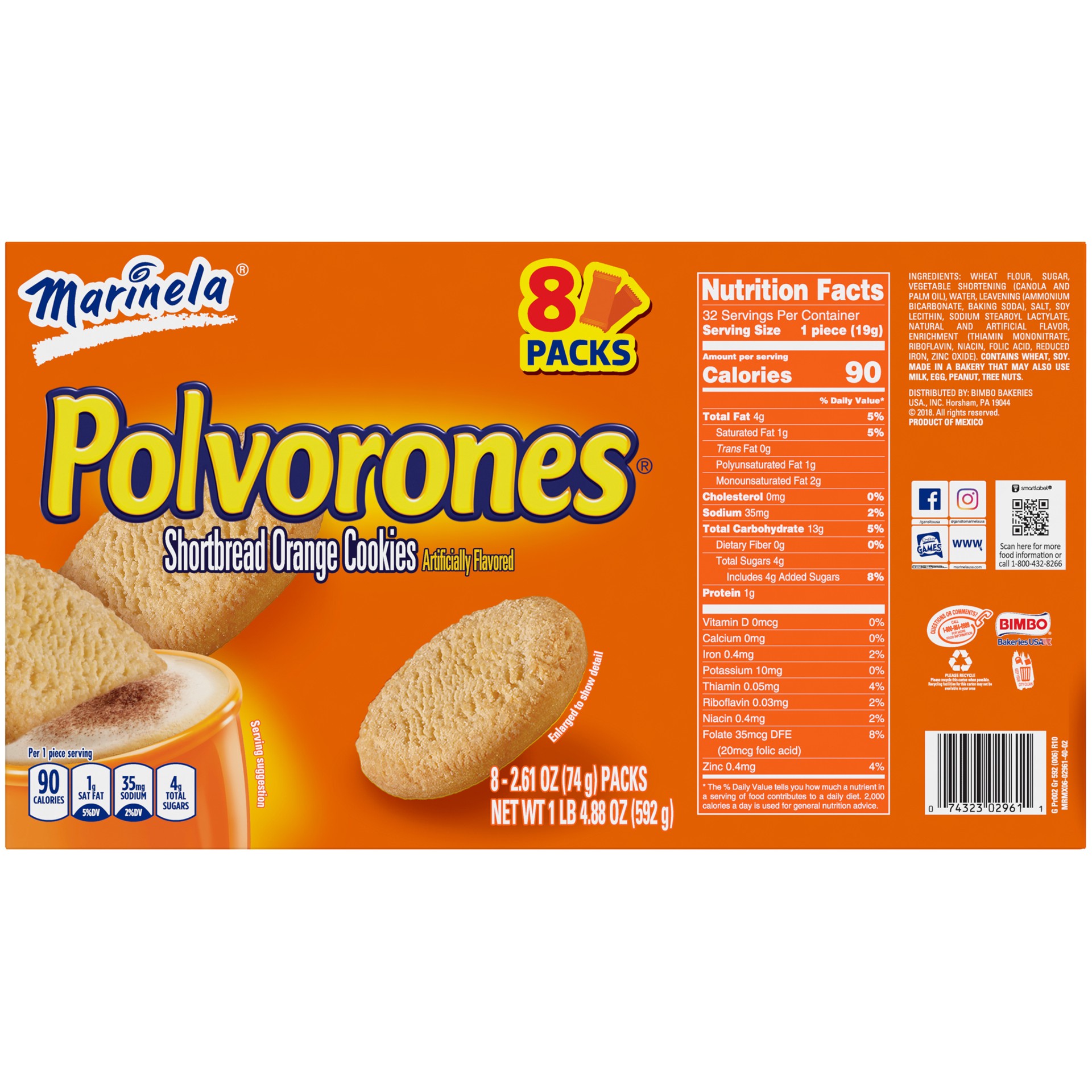 slide 4 of 5, Marinela Polvorones Orange Shortbread Cookies, 8 count, Snack Cakes, 20.88 oz Box, 8 ct, 2.61 oz