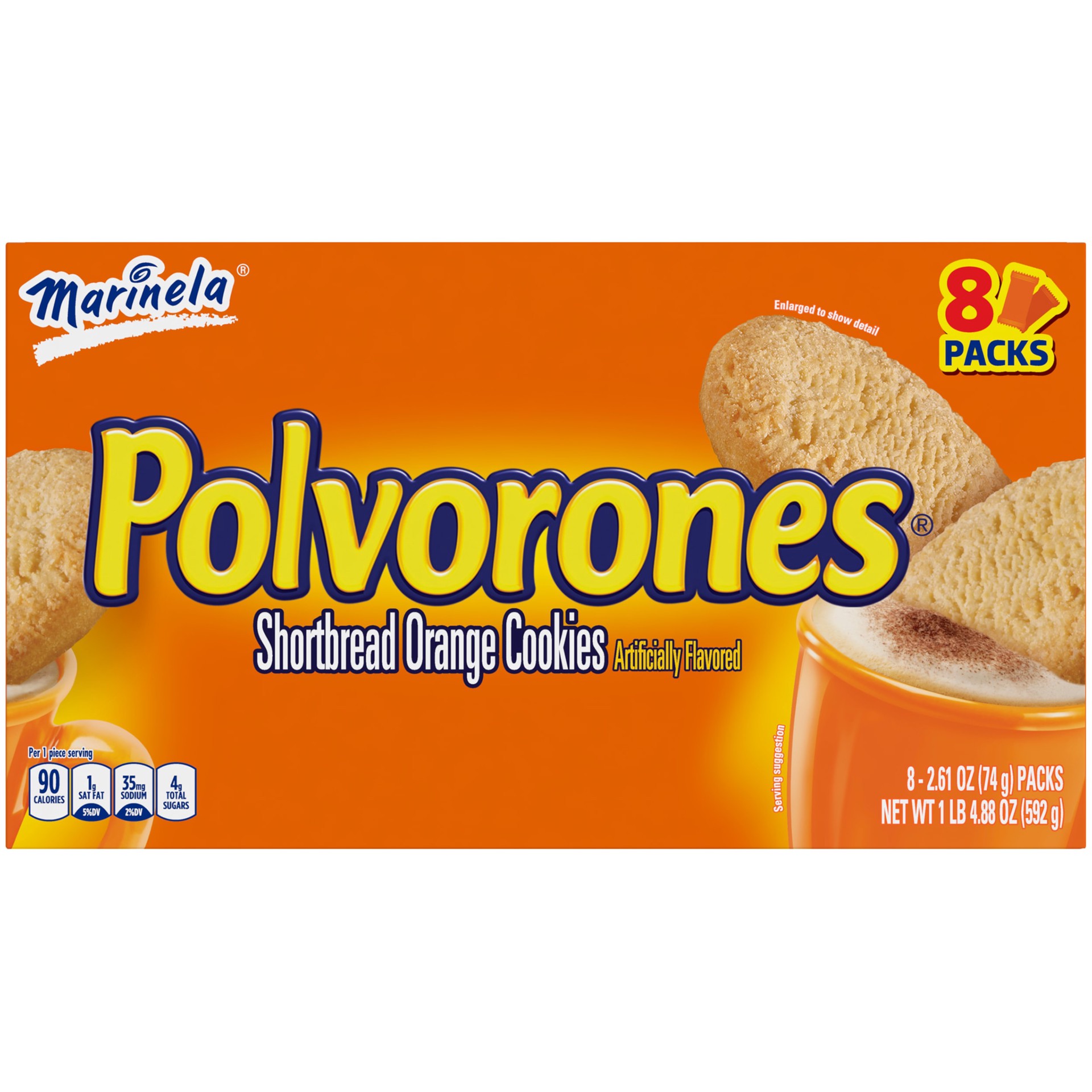 slide 1 of 5, Marinela Polvorones Orange Shortbread Cookies, 8 count, Snack Cakes, 20.88 oz Box, 8 ct, 2.61 oz